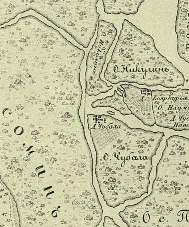 Fragment of an 1828 map of the Northern Dvina delta